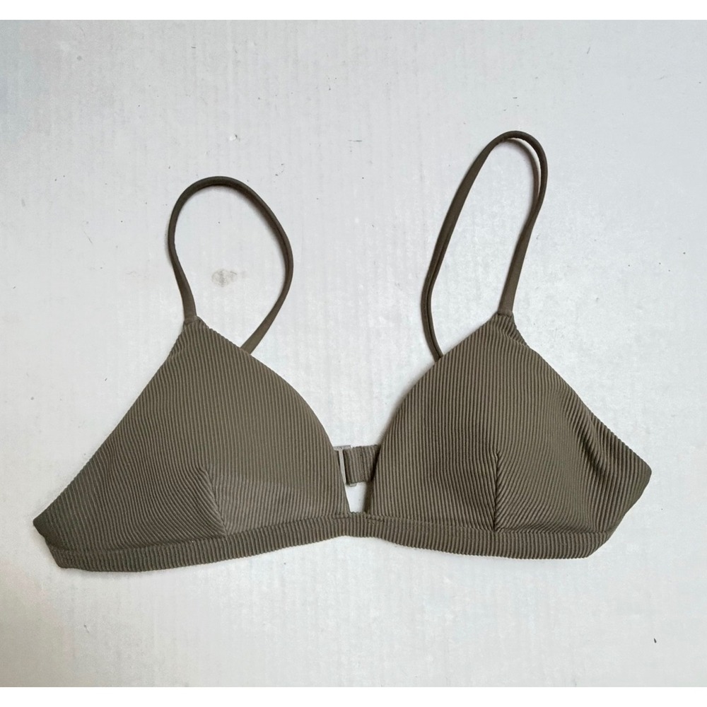 Abercrombie & Fitch Bikini Top Womens S Olive Green Ribbed Triangle Front Clasp